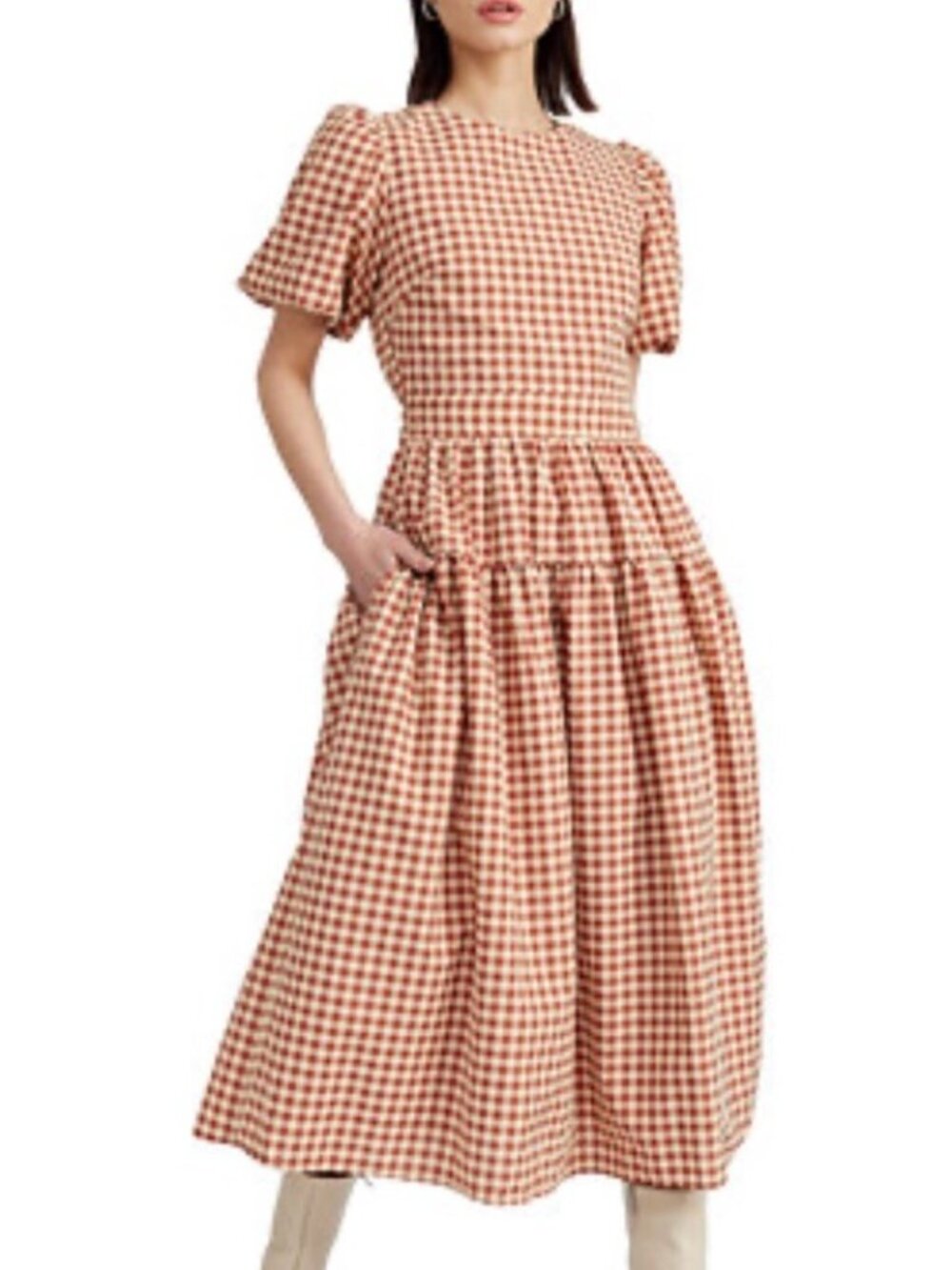 En Saison Red and White Gingham Midi Dress